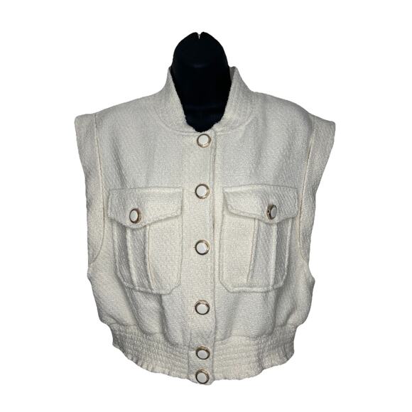New Christian Lacroix Bouclé Tweed Crop Vest Sleeveless Jacket Women’s Sz Small